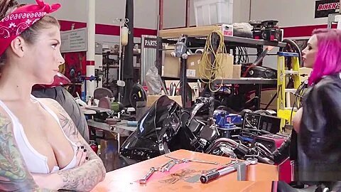 Bad Lesbian Bikers Fucking In Shop