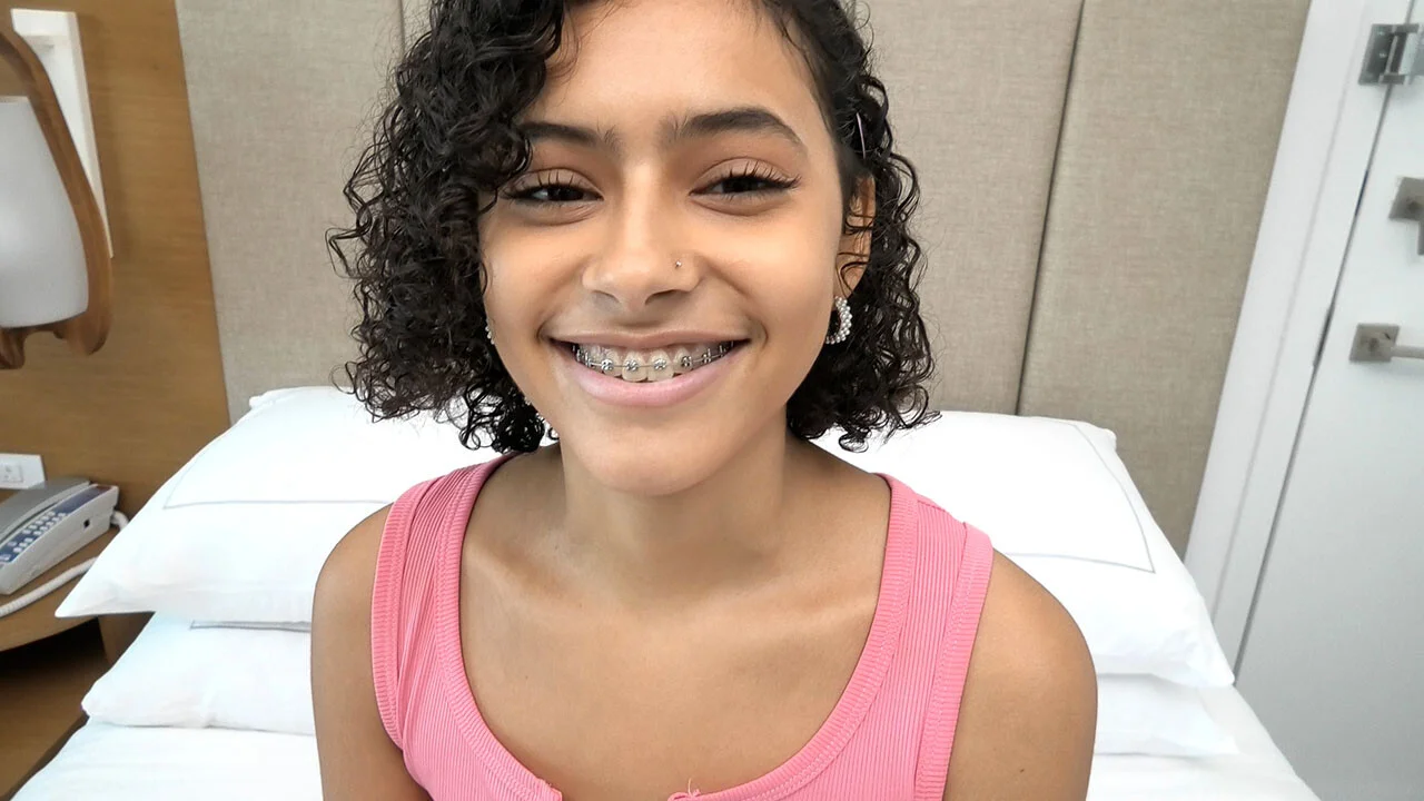 4’ 11” Puerto Rican with PERFECT TITS and braces sucks cock
