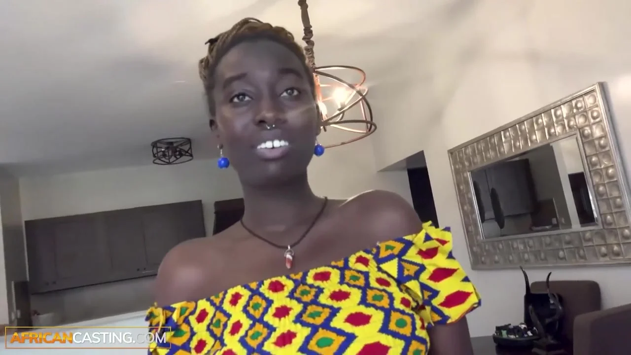 African Casting - Tall Ebony Amateur Slobbers All Over Big White Cock