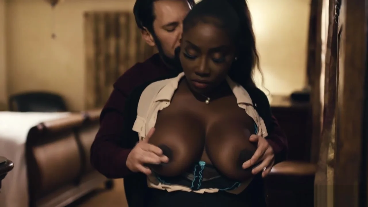 Ebony estate agent getting face fucked by her horny client